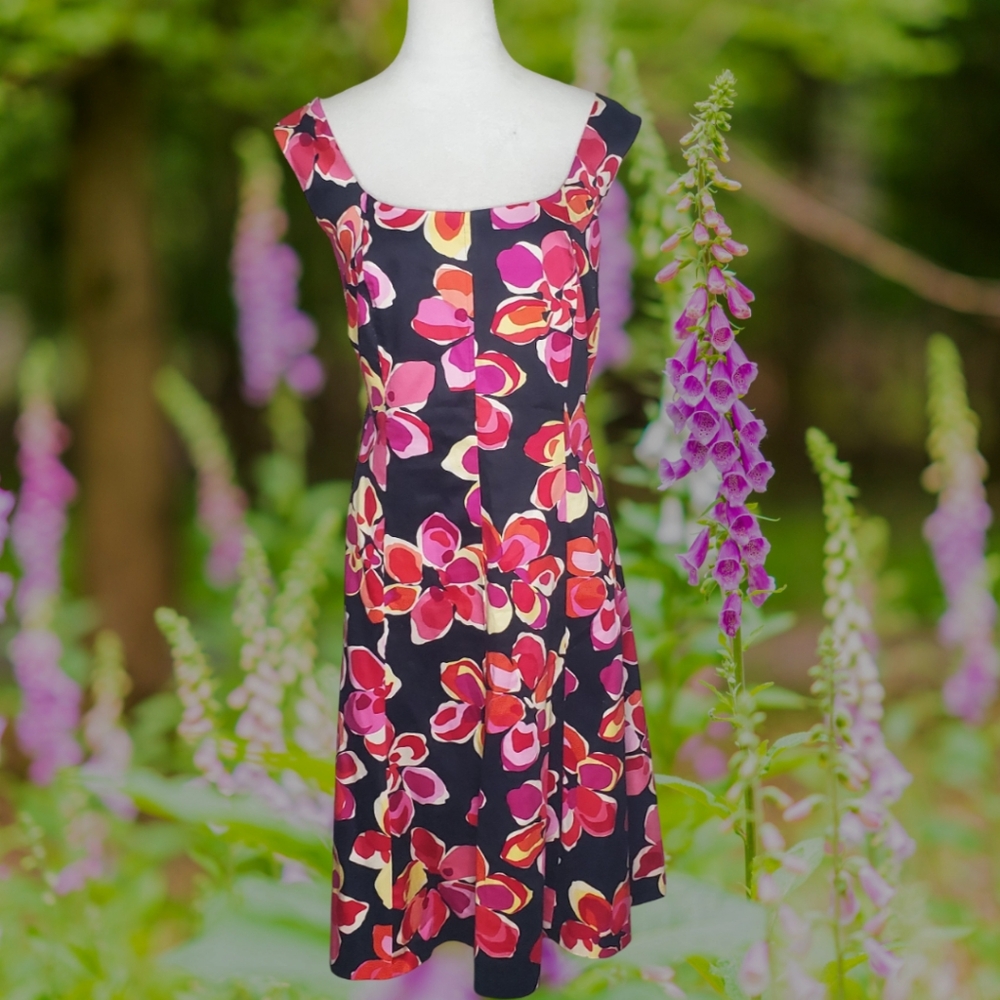 Jones Studio Cotton Blend Floral Print Sleeveless Midi Dress